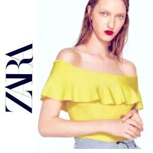 Zara Yellow off the shoulder ruffle crop top